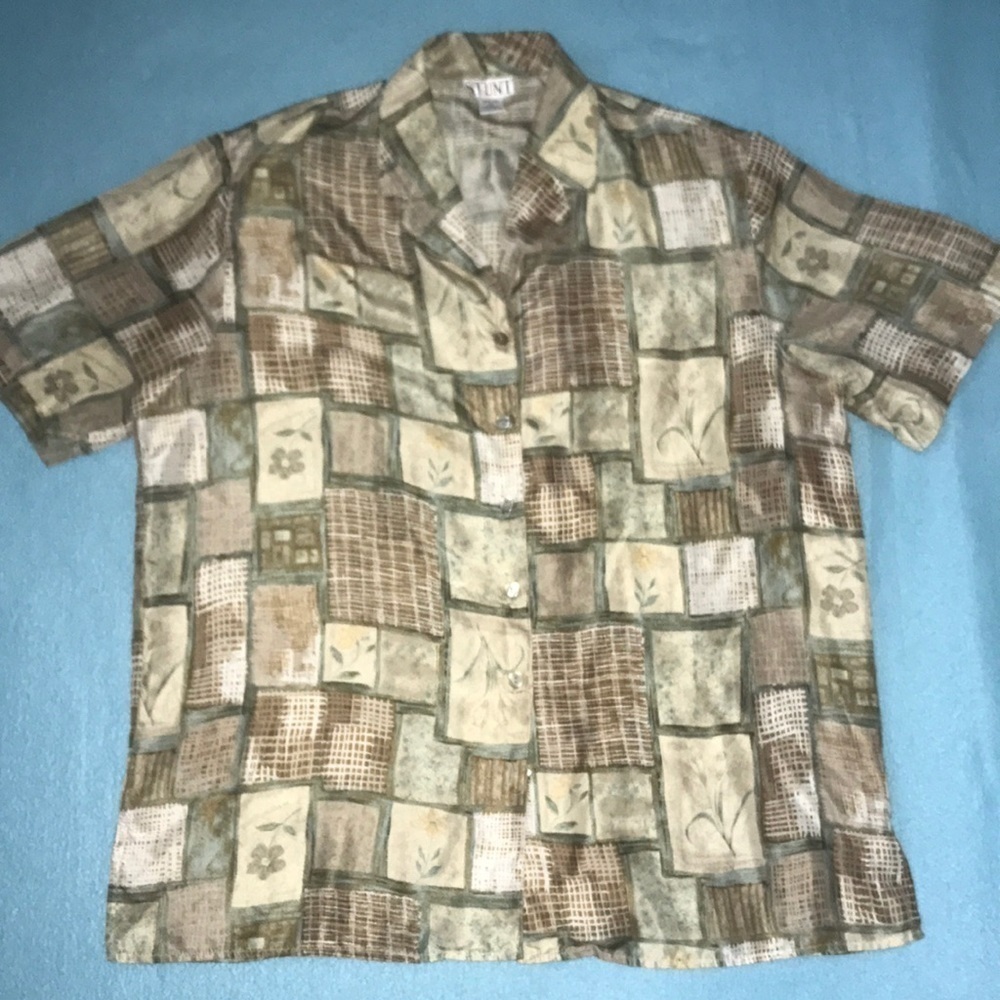 STUNT silk vintage short sleeve button up floral patchwork print NEW size L
